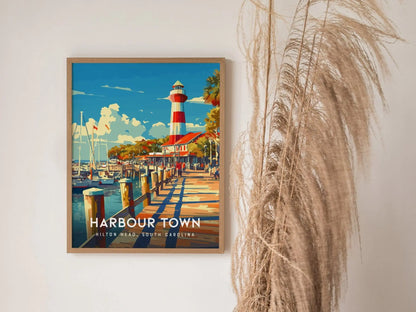 Harbour Town Lighthouse, Hilton Head Island, South Carolina Wall Art SC Nautical Travel Poster Print Southeast Beach Home Decor Gift Set