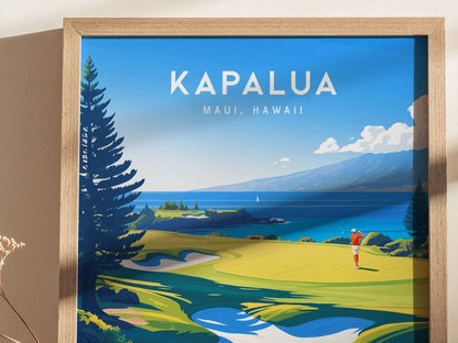 Kapalua Golf Course Maui Hawaii Framed Wall Art - Golfer Gift Poster Travel Print Man Cave Golfing Vacation Napili Home Decor PGA Artwork