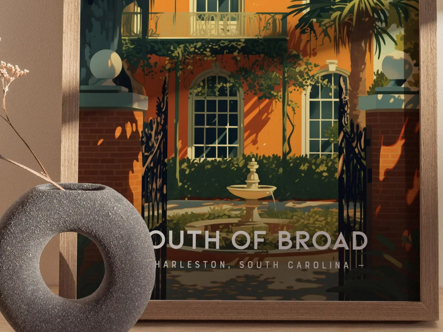 South of Broad Neighborhood, Charleston, South Carolina - Historic Wall Art Travel Poster Print Southeast Home Decor Southern Charm Gift Set