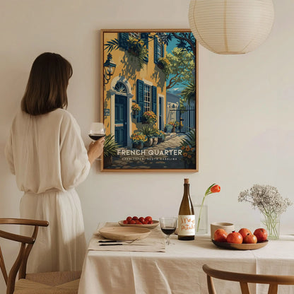 French Quarter Neighborhood, Charleston, South Carolina - Historic Wall Art Travel Poster Print Southeast Home Decor Southern Charm Gift Set