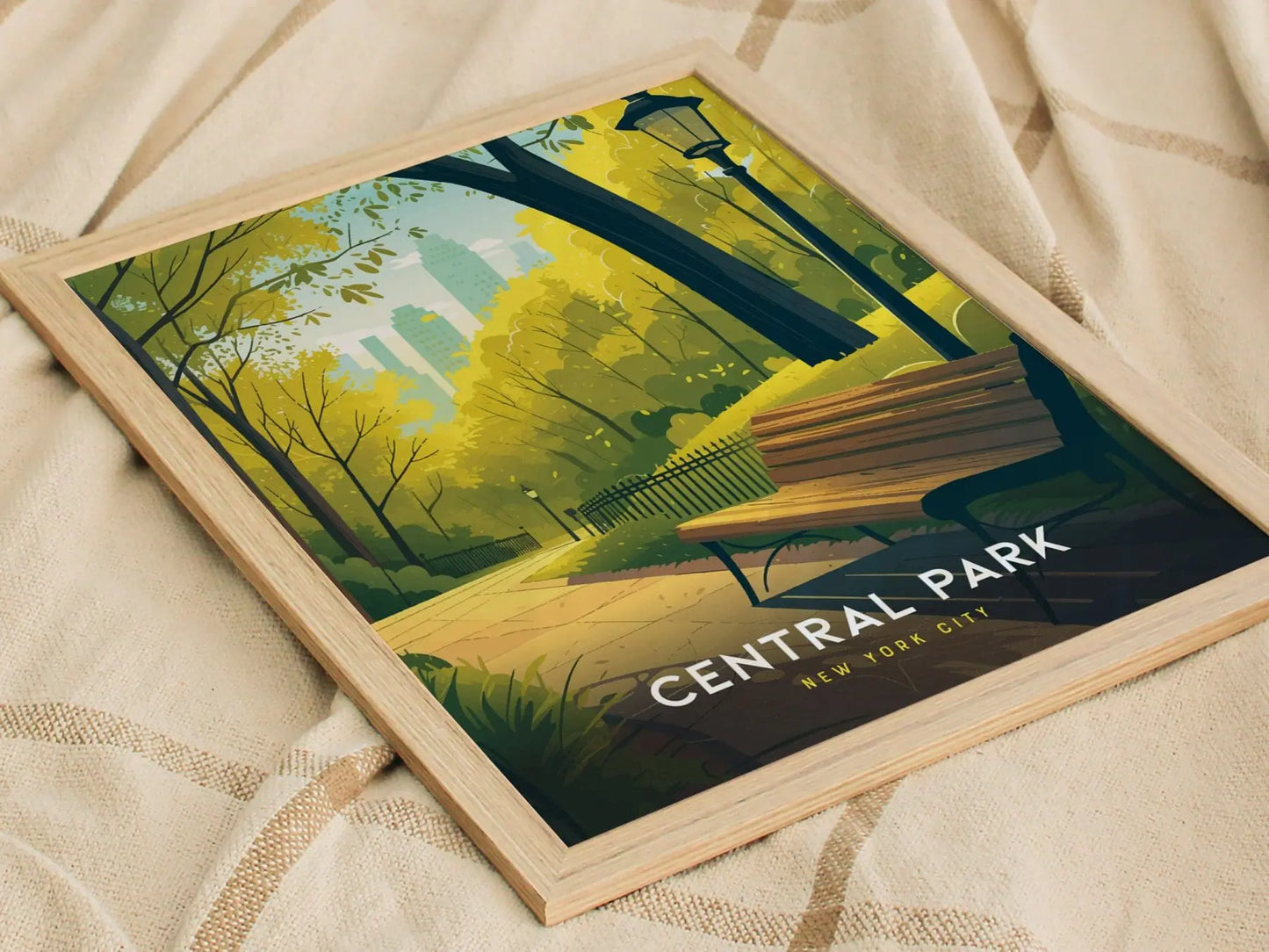 Central Park Poster, New York City Park View Art, Framed/Unframed NYC Wall Decor, Urban Park Bench Scene, Manhattan Skyline Gift