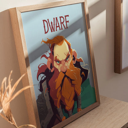 Dwarf Fantasy Character Portrait Framed Wall Art, LOTR D&D WoW RPG Fan Gift, Game Room Decor, Mythical Folklore Dark Academia Gamer Poster