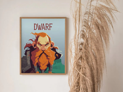 Dwarf Fantasy Character Portrait Framed Wall Art, LOTR D&D WoW RPG Fan Gift, Game Room Decor, Mythical Folklore Dark Academia Gamer Poster