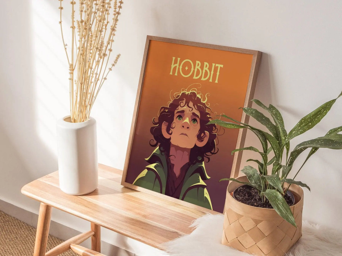 Hobbit Fantasy Character Portrait Framed Wall Art, LOTR Fan Gift, Game Room Decor, Mythical Folklore Bilbo Baggins Cottagecore Gamer Poster