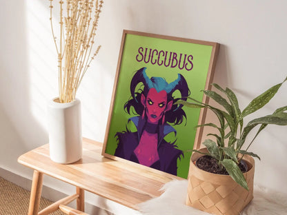 Succubus Fantasy Portrait Framed Wall Art, LOTR D&D WoW RPG Fan Gift, Game Room Decor, Mythical Folklore Dark Academia Diablo Gamer Poster