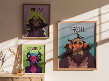 Troll Fantasy Creature Portrait Framed Wall Art, LOTR D&D WoW RPG Fan Gift, Game Room Decor, Mythical Folklore Dark Academia Gamer Poster