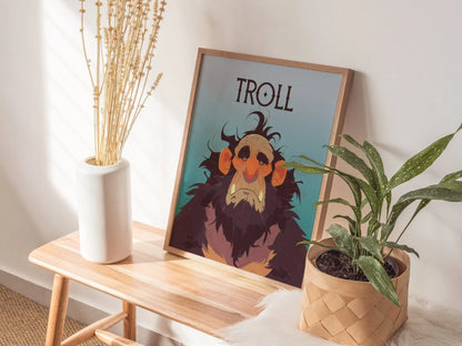 Troll Fantasy Creature Portrait Framed Wall Art, LOTR D&D WoW RPG Fan Gift, Game Room Decor, Mythical Folklore Dark Academia Gamer Poster