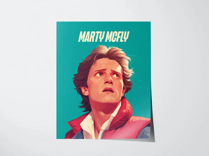 Marty McFly Portrait Back To The Future Framed Wall Art | 80s Scifi Movie Fan Poster | Nostalgic Sci-Fi Film Theater Room Decor Gift Set