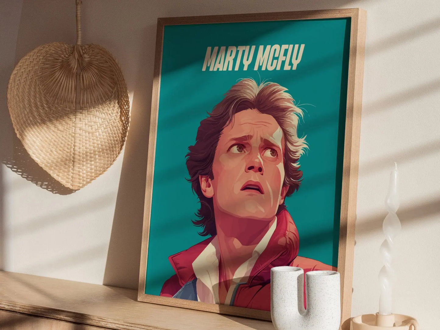 Marty McFly Portrait Back To The Future Framed Wall Art | 80s Scifi Movie Fan Poster | Nostalgic Sci-Fi Film Theater Room Decor Gift Set