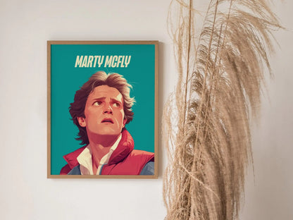 Marty McFly Portrait Back To The Future Framed Wall Art | 80s Scifi Movie Fan Poster | Nostalgic Sci-Fi Film Theater Room Decor Gift Set