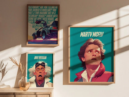 Marty McFly Portrait Back To The Future Framed Wall Art | 80s Scifi Movie Fan Poster | Nostalgic Sci-Fi Film Theater Room Decor Gift Set