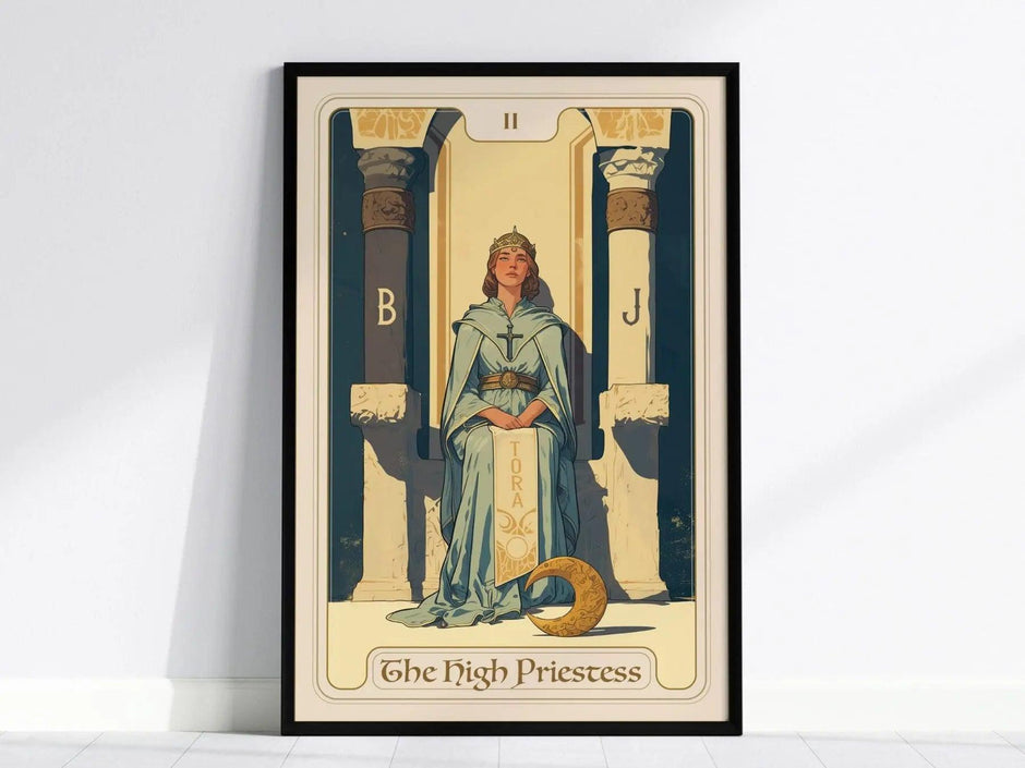 The High Priestess Major Arcana Tarot Card Framed Poster - Rider Waite Artwork Divination Art Nouveau Wiccan Dark Academia Home Decor Gift - Swell Scenes