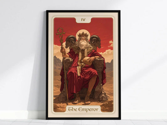 The Emperor Major Arcana IV Tarot Card Framed Poster - Rider Waite Artwork Divination Art Nouveau Wiccan Dark Academia Home Decor Gift Set