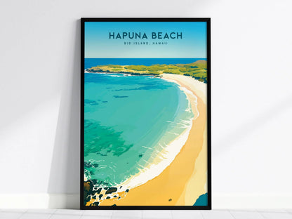 Hapuna Beach, Big Island Hawaii Poster - Tropical Paradise Beach Scene, Framed/Unframed Hawaiian Beachscape, Perfect Coastal Home Decor Gift