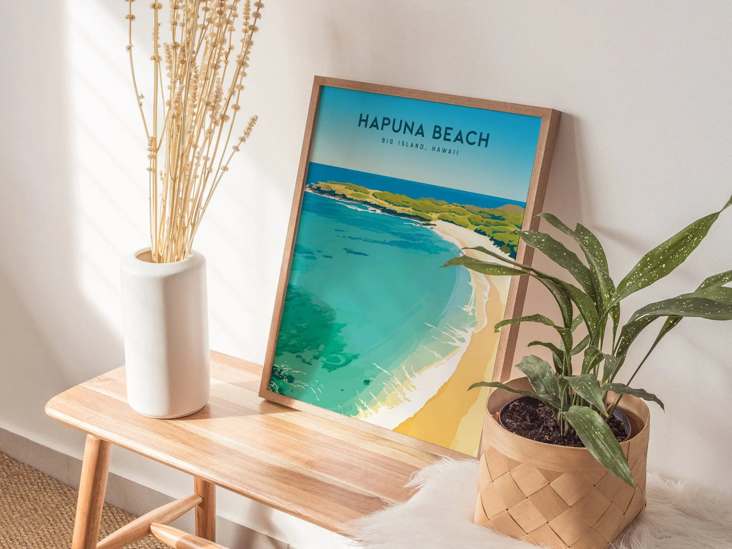 Hapuna Beach, Big Island Hawaii Poster - Tropical Paradise Beach Scene, Framed/Unframed Hawaiian Beachscape, Perfect Coastal Home Decor Gift