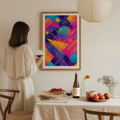 Retrowave 90s Art Framed Poster 02, 80s Synthwave Design Series, College Party Style Abstract Art, Retro Modern Artwork Neon Dorm Decor