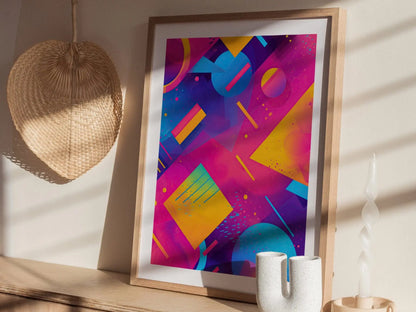 Synthwave 80s Art Framed Poster 03, 90s Retrowave Design Series, College Party Style Abstract Art, Retro Modern Artwork Neon Dorm Decor Set