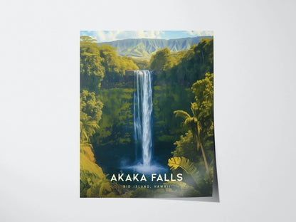 Akaka Falls, Big Island Hawaii Poster - Lush Waterfall Scenic Print, Framed/Unframed, Ideal Gift for Nature Lovers, Coastal Home Decor