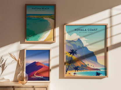 Kohala Coast Mountains, Big Island Hawaii Poster - Scenic Coastal Landscape, Framed/Unframed, Perfect for Hikers and Surfers, Hawaiian Decor