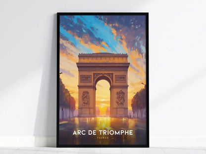 Arc de Triomphe, France at Sunrise Poster - Iconic Parisian Landmark View, Framed/Unframed, Perfect for Travel and History Buffs, Home Decor