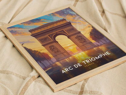 Arc de Triomphe, France at Sunrise Poster - Iconic Parisian Landmark View, Framed/Unframed, Perfect for Travel and History Buffs, Home Decor