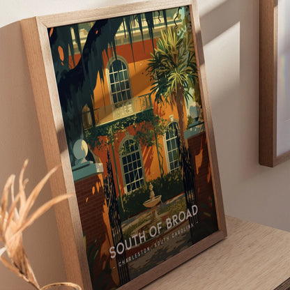 South of Broad Neighborhood, Charleston, South Carolina - Historic Wall Art Travel Poster Print Southeast Home Decor Southern Charm Gift Set