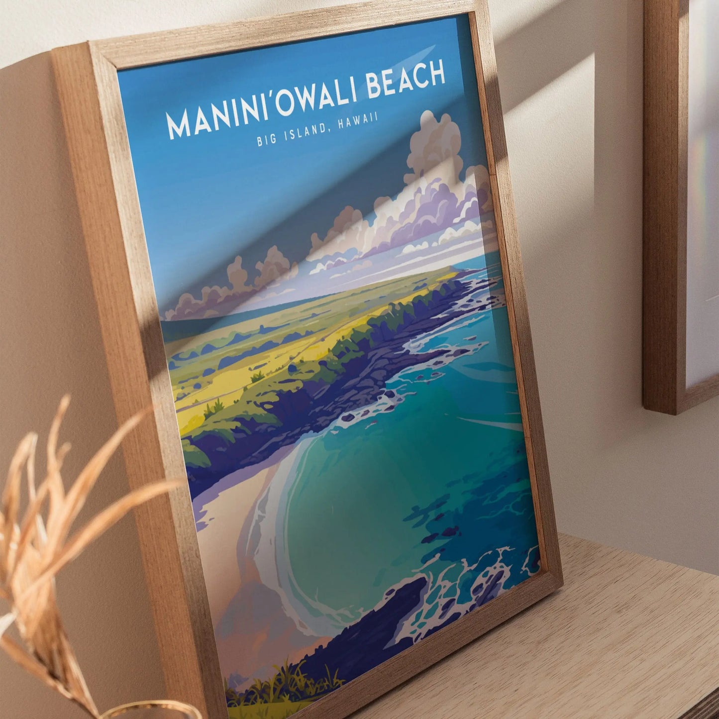 Manini'owali Beach Poster, Big Island Hawaii - Pristine White Sand and Turquoise Waters, Wall Art for Beach Lovers, Framed/Unframed Versions