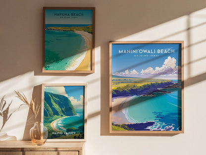 Manini'owali Beach Poster, Big Island Hawaii - Pristine White Sand and Turquoise Waters, Wall Art for Beach Lovers, Framed/Unframed Versions