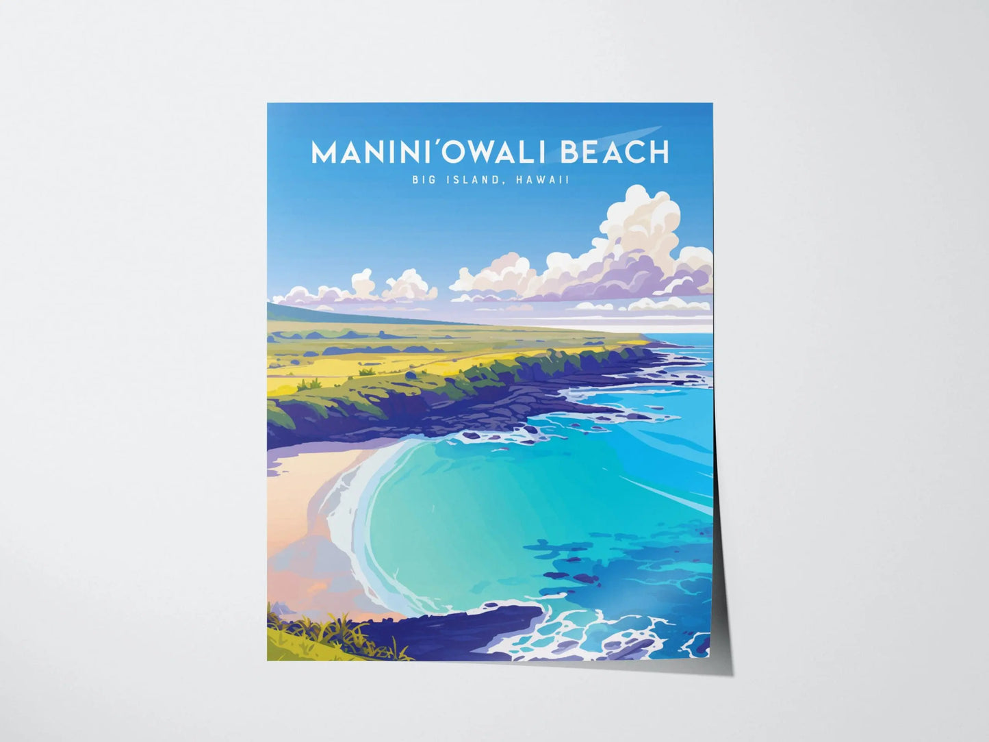 Manini'owali Beach Poster, Big Island Hawaii - Pristine White Sand and Turquoise Waters, Wall Art for Beach Lovers, Framed/Unframed Versions