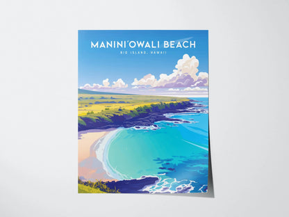 Manini'owali Beach Poster, Big Island Hawaii - Pristine White Sand and Turquoise Waters, Wall Art for Beach Lovers, Framed/Unframed Versions