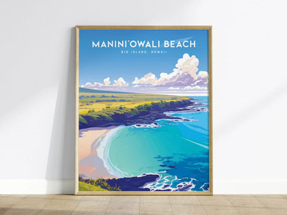 Manini'owali Beach Poster, Big Island Hawaii - Pristine White Sand and Turquoise Waters, Wall Art for Beach Lovers, Framed/Unframed Versions