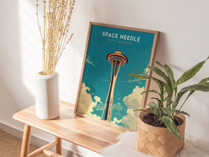 Space Needle Seattle Poster, Iconic Landmark Art, Framed/Unframed Washington Print, Urban Skyline Decor, Travel Gift, Coastal Wall Decor