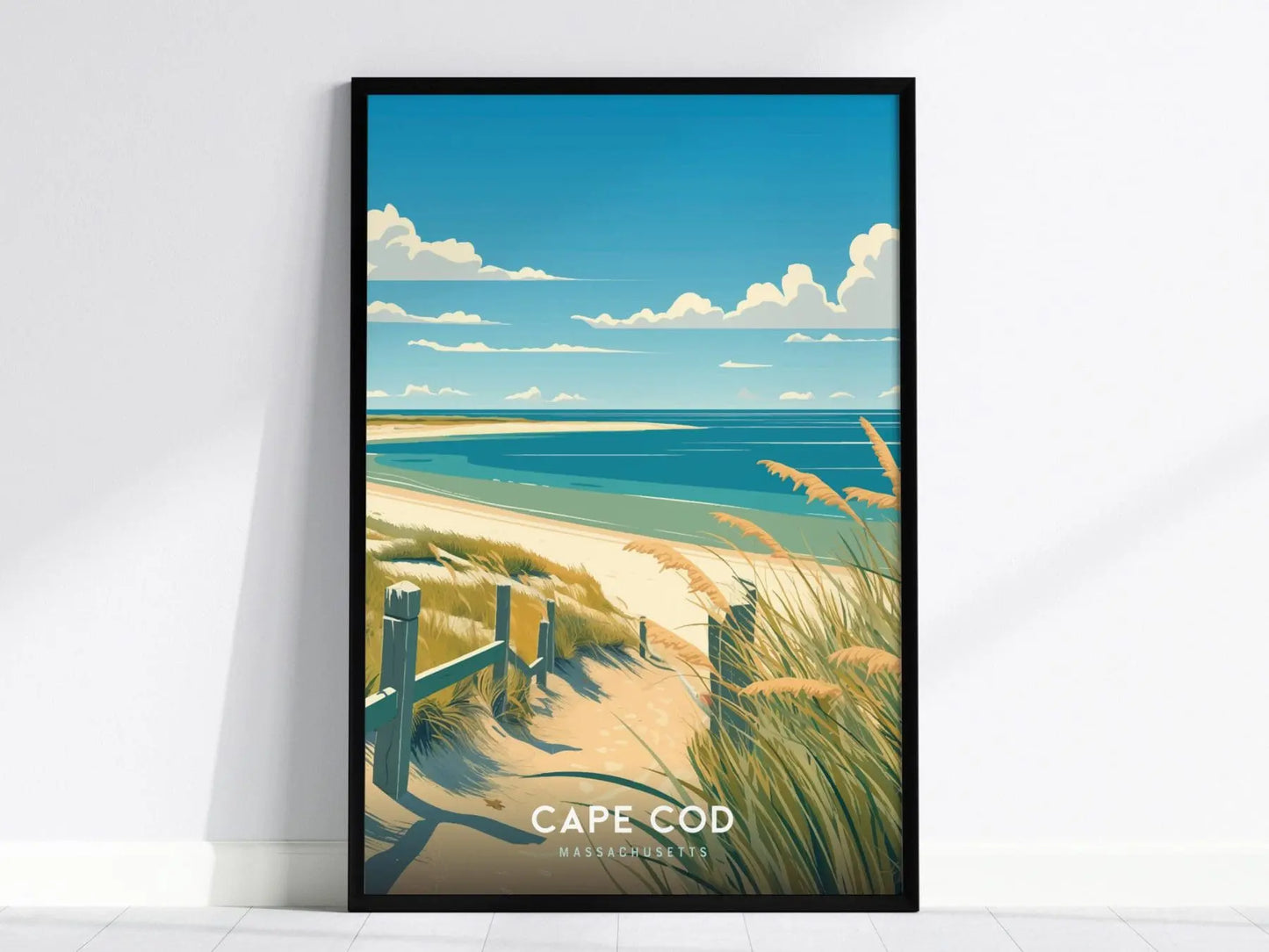 Cape Cod Travel Poster, Massachusetts - Beautiful Beach Scene, Ideal Coastal Wall Art, Available Framed or Unframed, Coastal Wall Art Decor