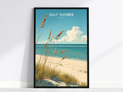 Gulf Shores Beach Poster, Alabama - Framed/Unframed, Coastal Decor, Perfect Beach Day Souvenir, Ideal for Surfers and Beach Lovers, Wall Art