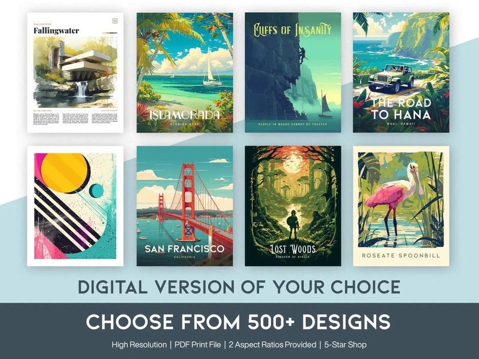 Digital Version Art Print - Choose From 500+ Locations & Designs, Modern Wall Art High Resolution Printing PDF Vector File Travel Prints - Swell Scenes