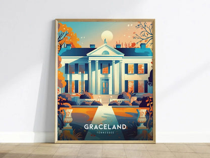 Graceland Poster, Memphis, Tennessee - Iconic Home of Elvis Presley, Perfect for Music Lovers, Available Framed or Unframed, Home Decor