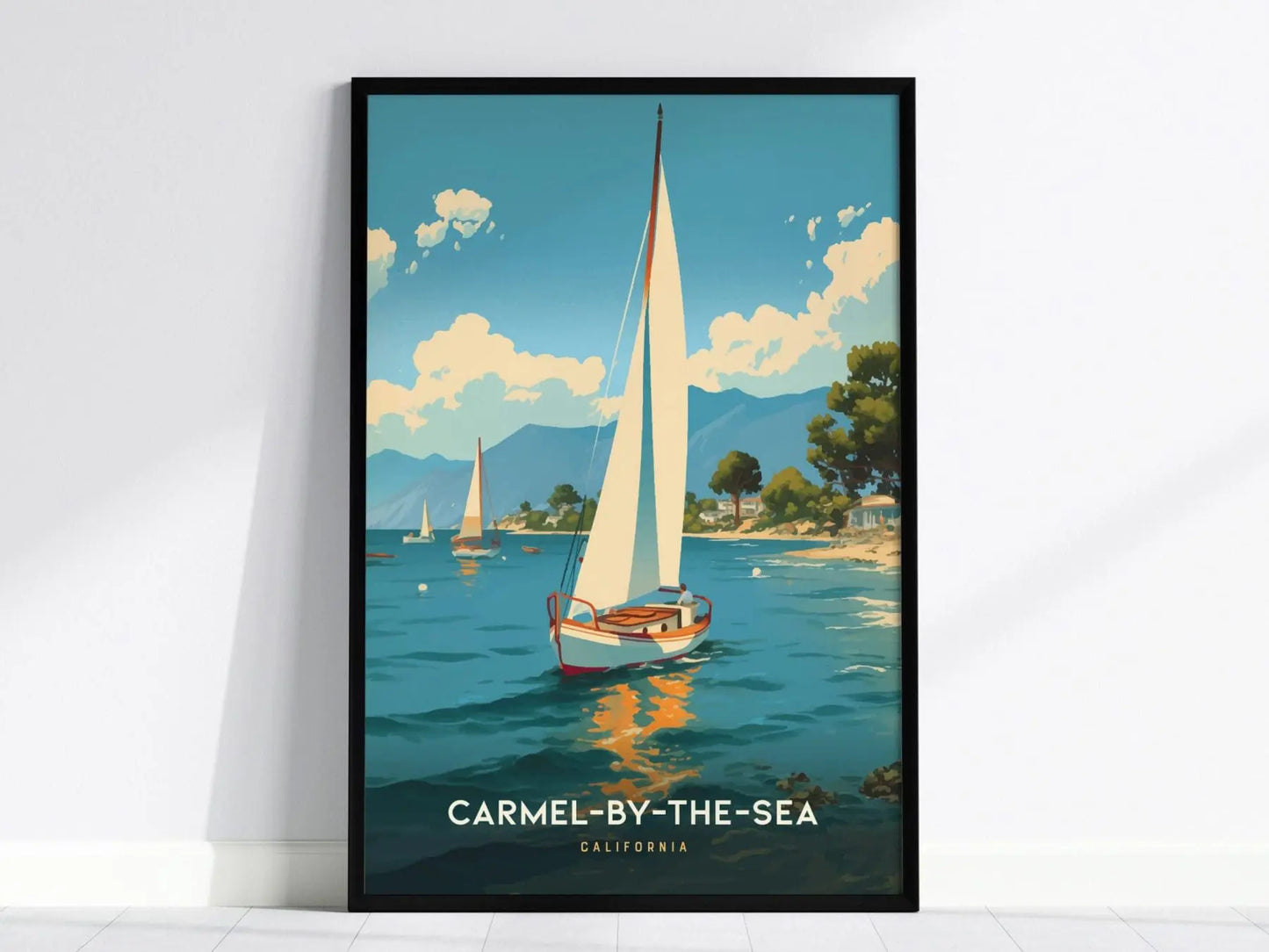 Carmel-by-the-Sea Poster - Sailboat Wall Art, California Coastal Art, Perfect Wall Decor for Home and Office, Available Framed or Unframed