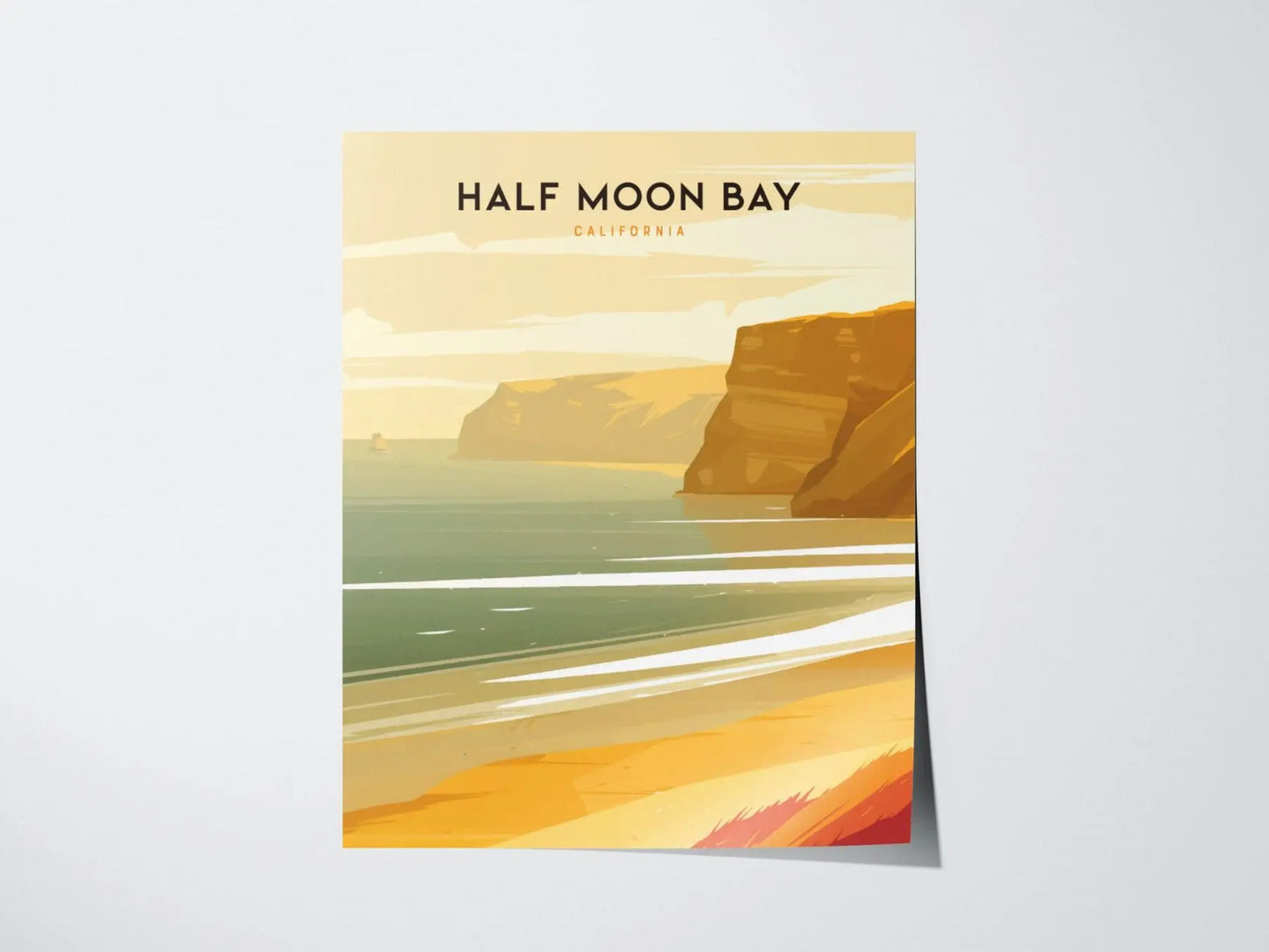 Half Moon Bay, California Poster - Coastal Scenery Art, Perfect for Beach Lovers, Available Framed or Unframed, West Coast Home Decor