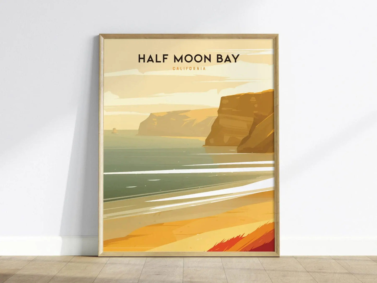 Half Moon Bay, California Poster - Coastal Scenery Art, Perfect for Beach Lovers, Available Framed or Unframed, West Coast Home Decor