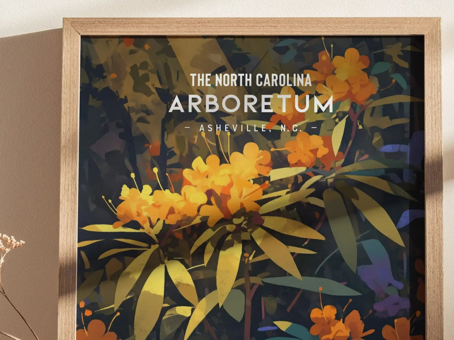 North Carolina Arboretum Azaleas, Asheville, NC, Framed Wall Art, Garden Travel Poster Print Vacation Home Cabin Decor Artwork Gardener Gift