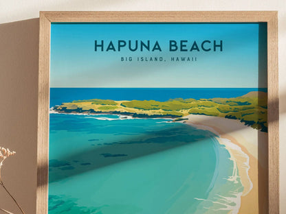 Hapuna Beach, Big Island Hawaii Poster - Tropical Paradise Beach Scene, Framed/Unframed Hawaiian Beachscape, Perfect Coastal Home Decor Gift