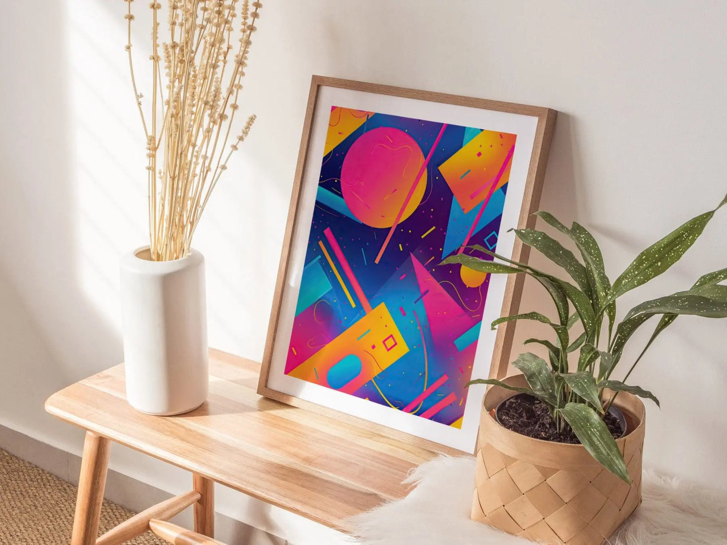 Retrowave 1990s Art Framed Poster 01, 90s Lisa Frank Design Series, College Party Style Abstract Art, Retro Modern Artwork Neon Dorm Decor