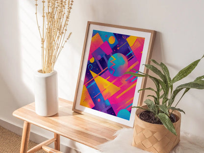 Retrowave 90s Art Framed Poster 02, 80s Synthwave Design Series, College Party Style Abstract Art, Retro Modern Artwork Neon Dorm Decor