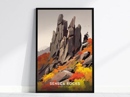 Seneca Rocks, West Virginia Poster - Climber&#39;s Art Landscape, Perfect for Outdoor Enthusiasts, Available Framed or Unframed, Climber Gift