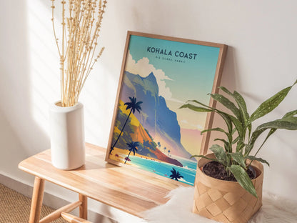 Kohala Coast Mountains, Big Island Hawaii Poster - Scenic Coastal Landscape, Framed/Unframed, Perfect for Hikers and Surfers, Hawaiian Decor