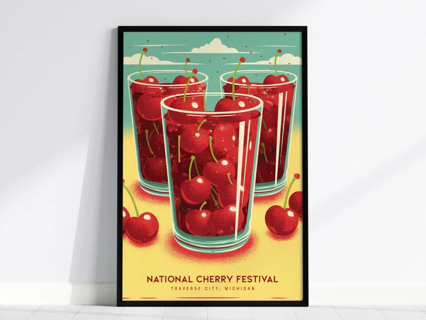 National Cherry Festival, Traverse City Michigan Poster - July Fourth Celebration, Framed/Unframed, Ideal for Festival Goers, Michigan Decor