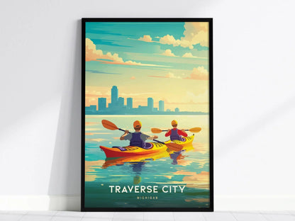 Traverse City, Michigan Poster - Scenic Waterfront and Outdoor Adventure, Framed/Unframed, Perfect Wall Decor for Home or Office, Wall Art