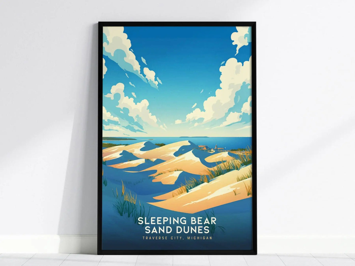 Sleeping Bear Sand Dunes Traverse City, Michigan Poster - Stunning Landscape Print, Framed/Unframed, Ideal for Hikers and Nature Lovers