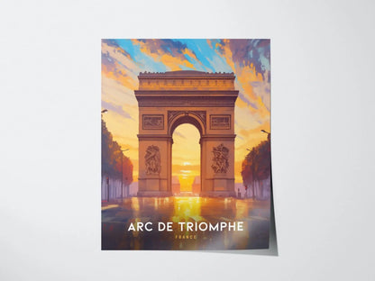 Arc de Triomphe, France at Sunrise Poster - Iconic Parisian Landmark View, Framed/Unframed, Perfect for Travel and History Buffs, Home Decor