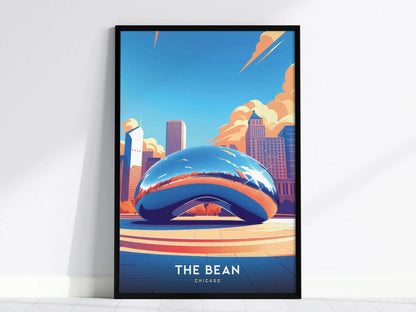 The Bean, Chicago Poster - Iconic Cloud Gate Reflections, Urban Cityscape Art, Framed/Unframed, Ideal for Home or Office Decor